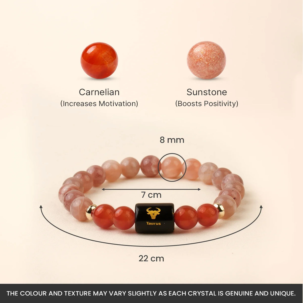 Taurus (वृषभ राशि) Zodiac Sunstone & Carnelian Bracelet
|| 20 Apr – 20 May ||