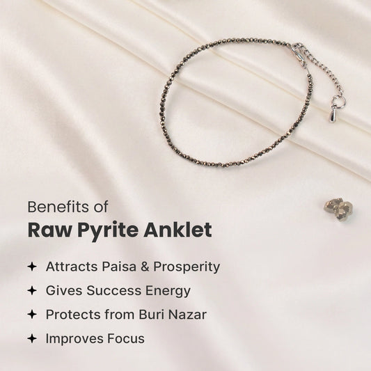 ✨ Raw Pyrite Anklet for Wealth & Protection | Natural Crystal Stone 💰