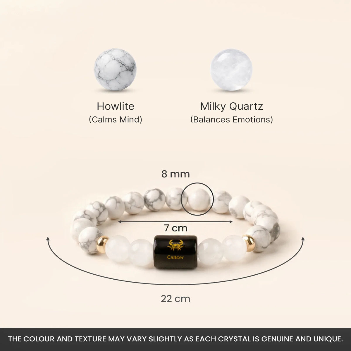 Cancer (कर्क राशि) Zodiac Howlite & Milky Quartz Bracelet
|| 21 Jun – 22 Jul ||