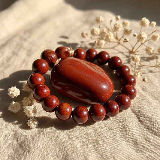 Red Jasper Bracelet - 8mm Natural Crystal Beads | Root Chakra Grounding Stone for Strength & Courage
