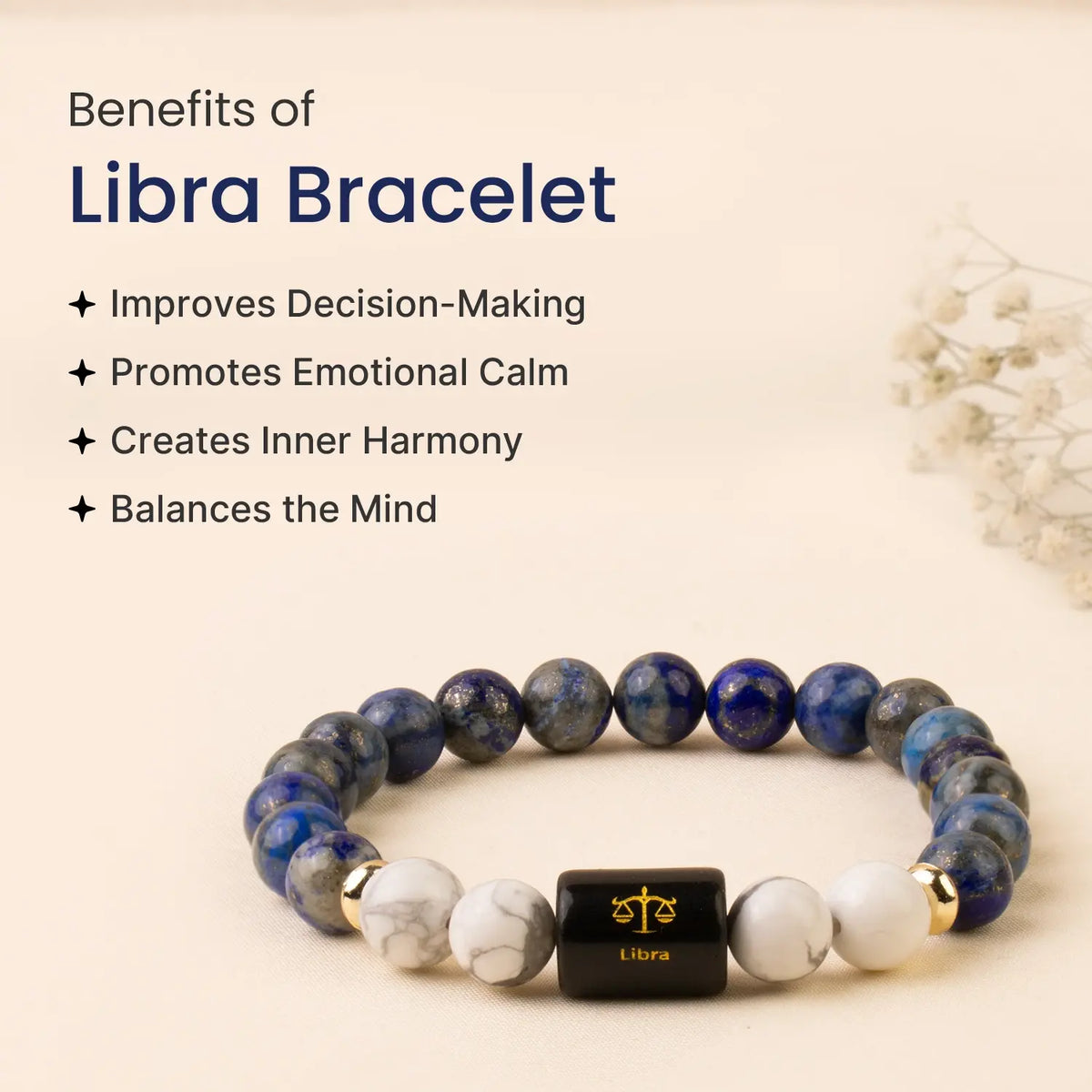 Libra (तुला राशि) Zodiac Lapis Lazuli & Howlite Bracelet
|| 23 Sep – 22 Oct ||