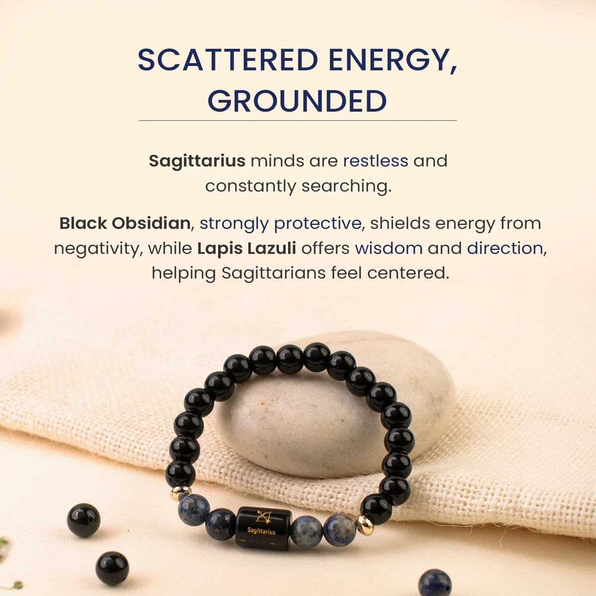 Sagittarius (धनु राशि) Zodiac Black Obsidian & Lapis Lazuli Bracelet
|| 22 Nov – 21 Dec ||