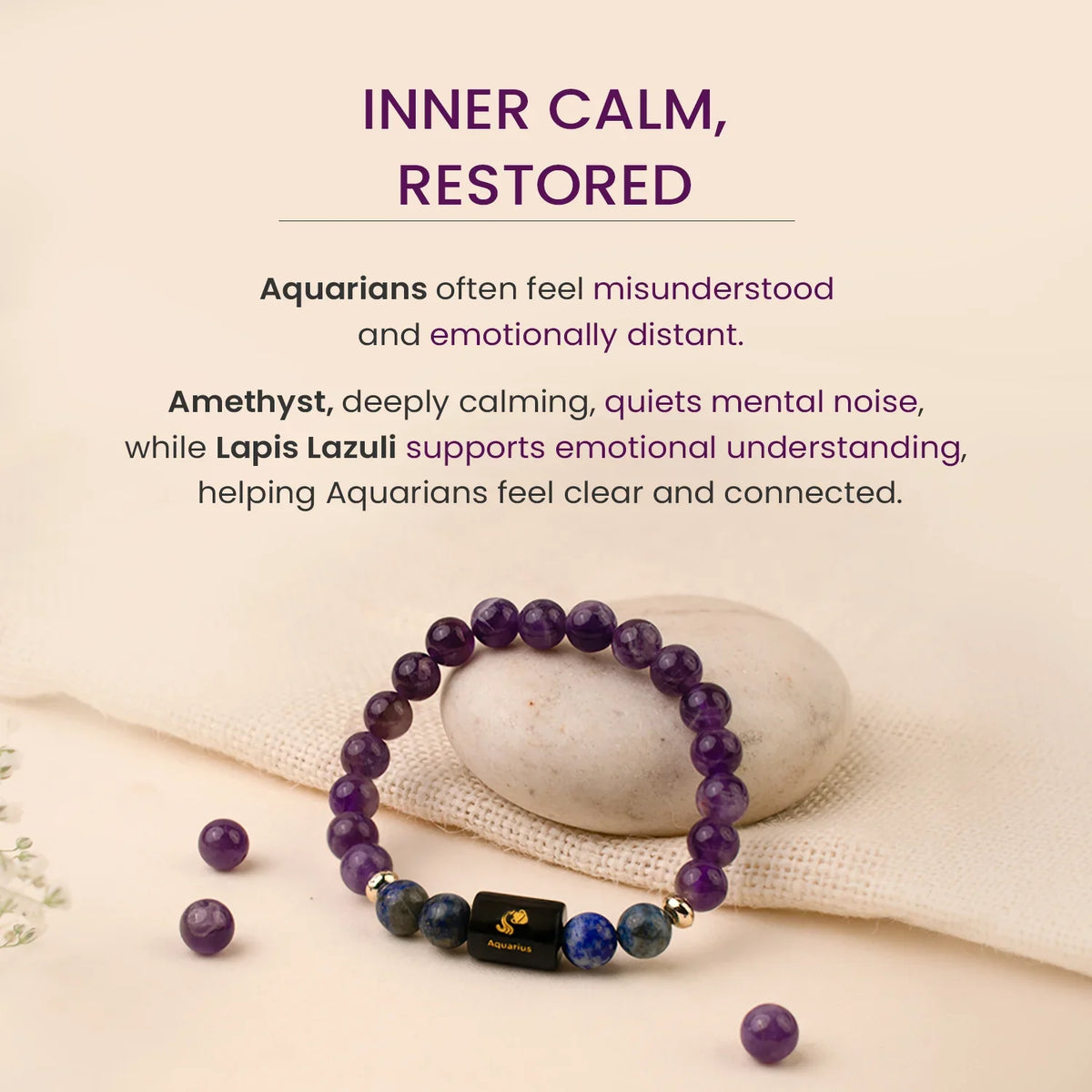 Aquarius (कुंभ राशि) Zodiac Amethyst & Lapis Lazuli Bracelet
|| 20 Jan – 18 Feb ||