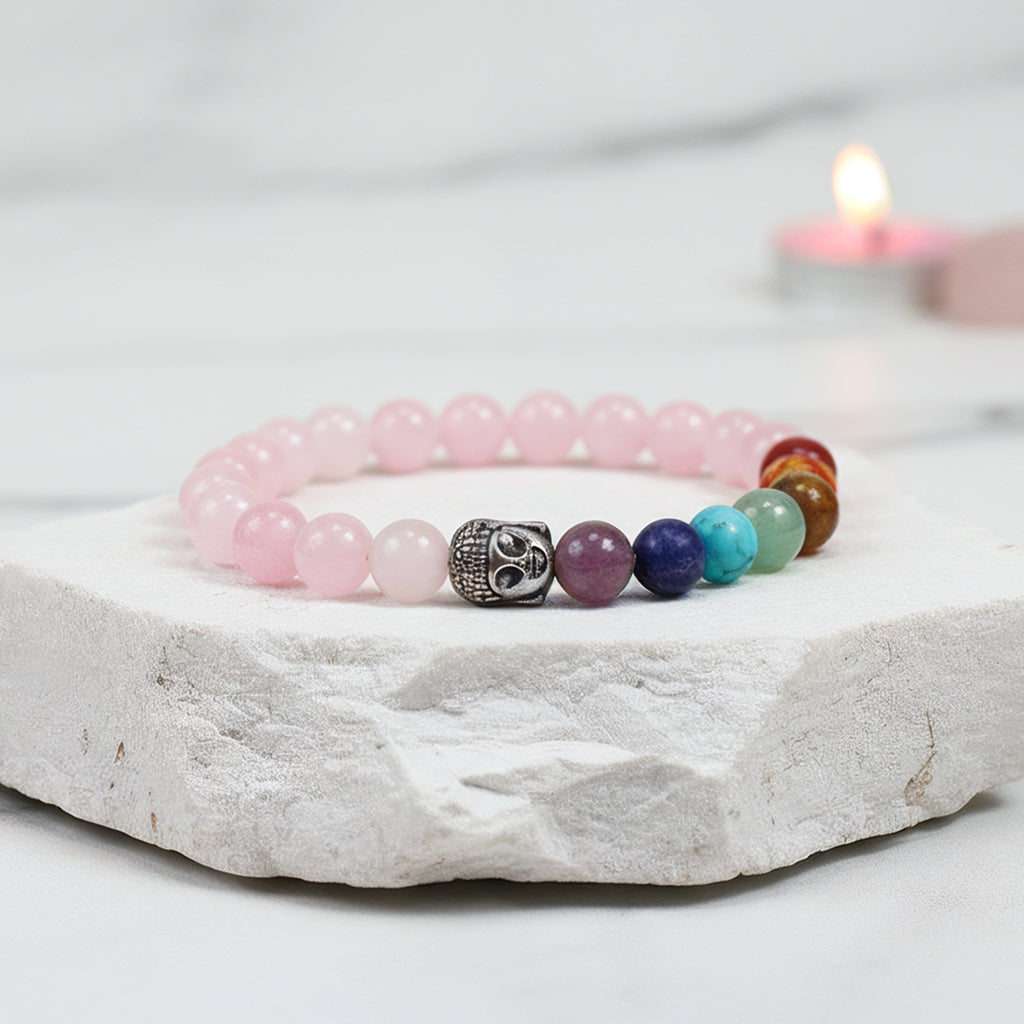 🩷✨ Rose Quartz 7 Chakra Bracelet | Love, Healing & Balance Combo 🩷🧿