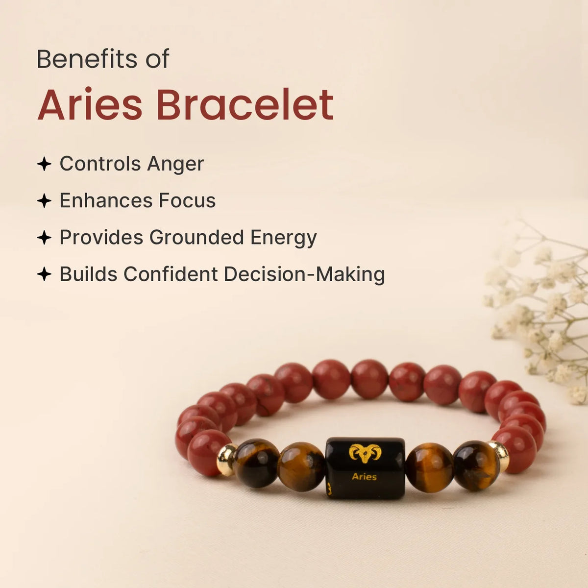 Aries (मेष राशि) Zodiac Red Jasper & Tiger Eye Bracelet
|| 21 March – 19 April ||