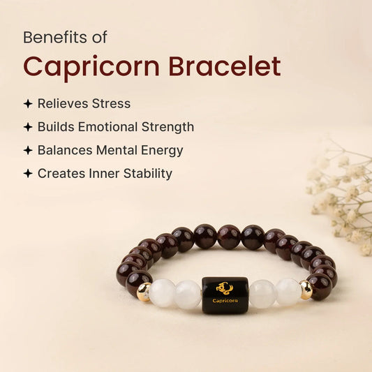 Capricorn (मकर राशि) Zodiac Garnet & Milky Quartz Bracelet
|| 22 Dec – 19 Jan ||