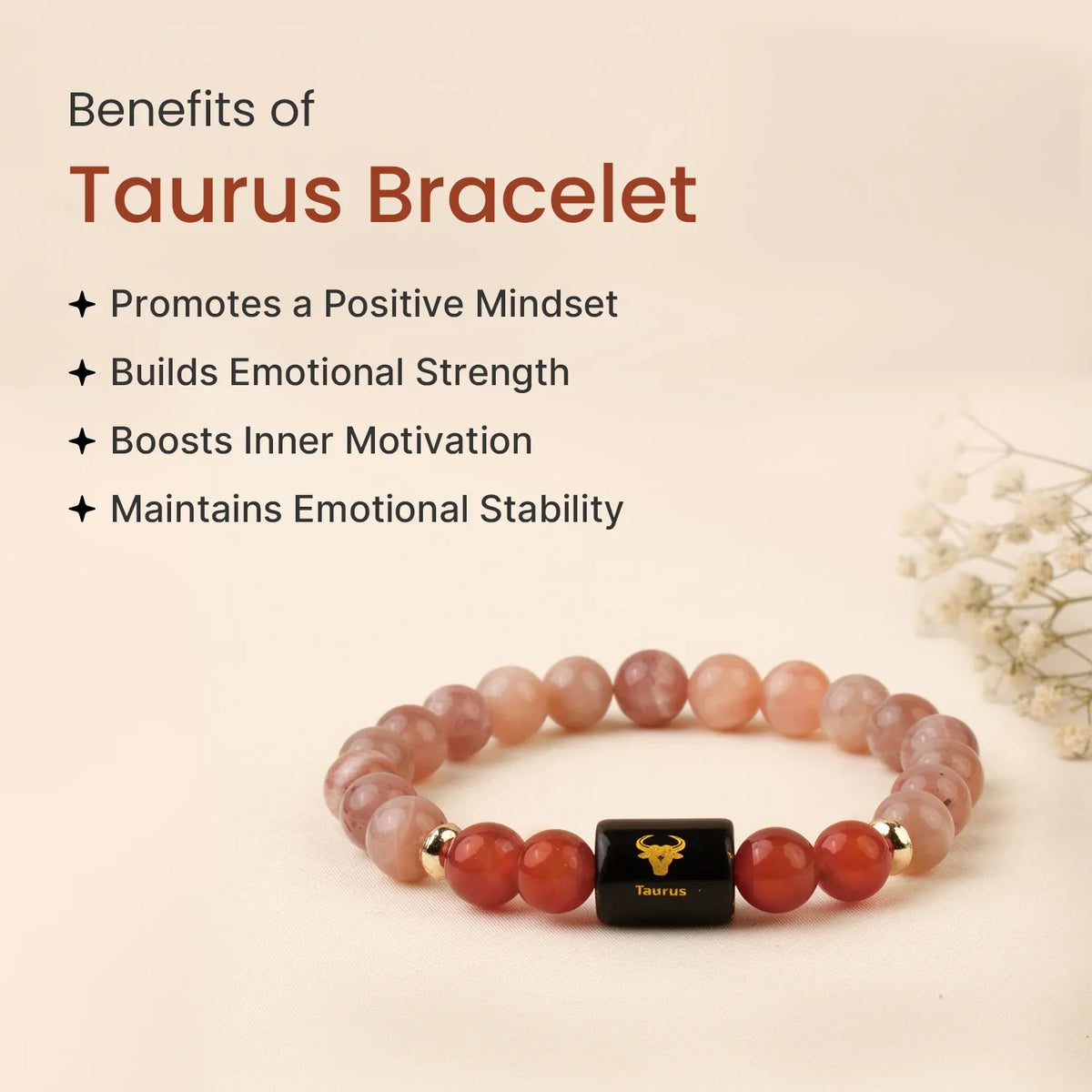 Taurus (वृषभ राशि) Zodiac Sunstone & Carnelian Bracelet
|| 20 Apr – 20 May ||
