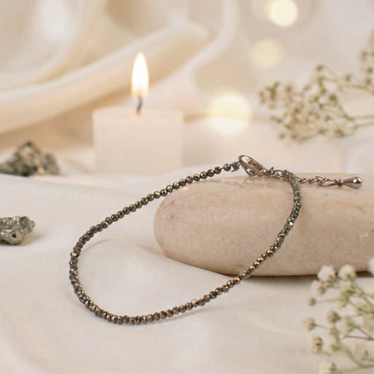 ✨ Raw Pyrite Anklet for Wealth & Protection | Natural Crystal Stone 💰