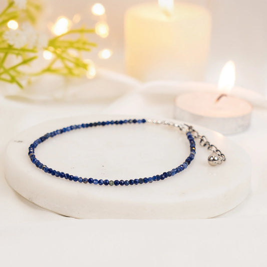 Natural Lapis Lazuli Anklet | Wisdom, Peace & Royal Blue Crystal Anklet for Women