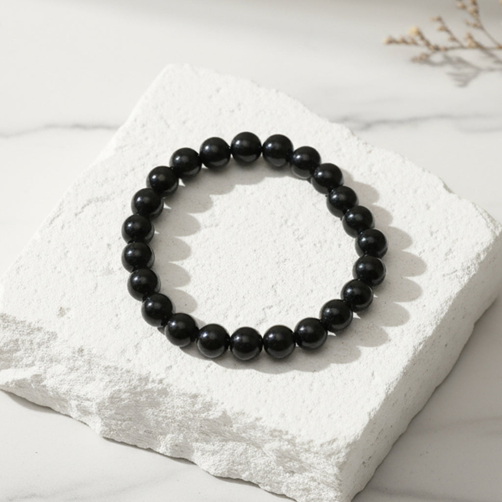 Black Obsidian Bead Bracelet | Natural Protection Stone | Grounding + Shield