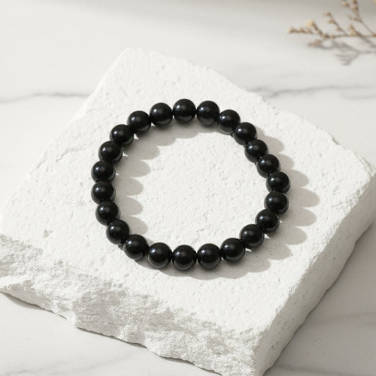 Black Obsidian Bead Bracelet | Natural Protection Stone | Grounding + Shield