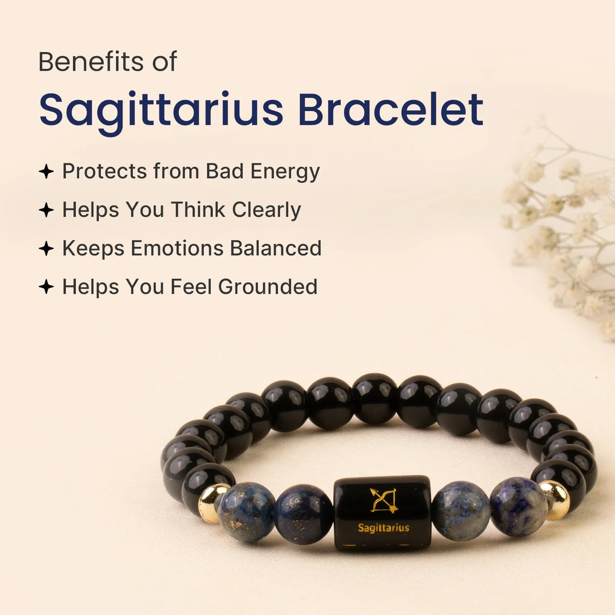 Sagittarius (धनु राशि) Zodiac Black Obsidian & Lapis Lazuli Bracelet
|| 22 Nov – 21 Dec ||