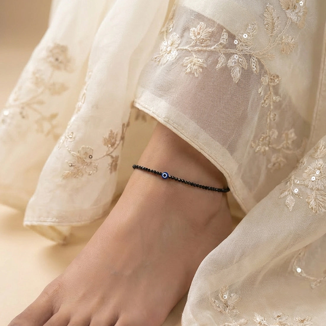 🧿 Black Tourmaline Anklet with Evil Eye Charm 🖤✨