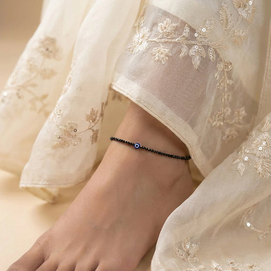 🧿 Black Tourmaline Anklet with Evil Eye Charm 🖤✨