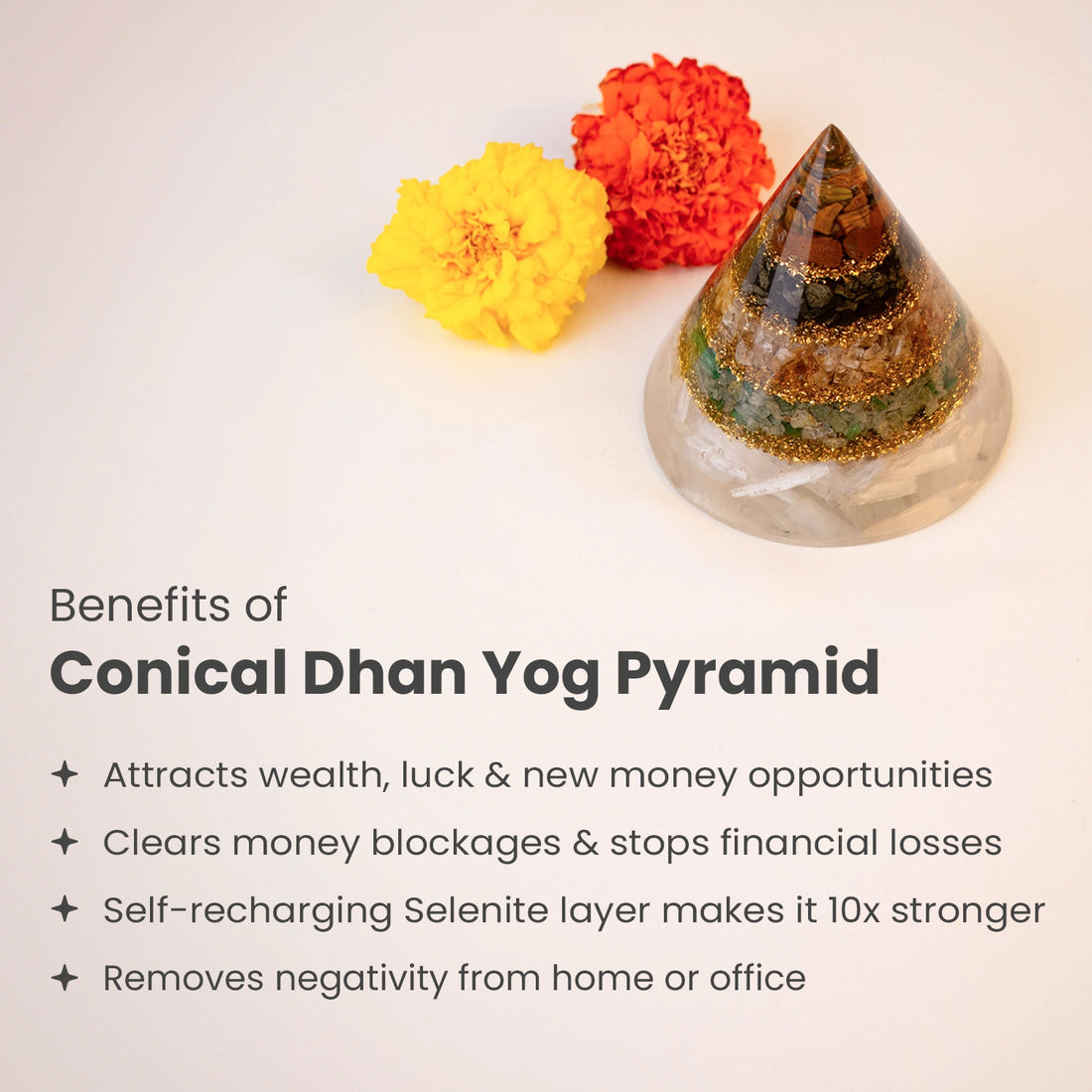 🦉 Conical Dhan Yog Pyramid with Selenite Base ✨