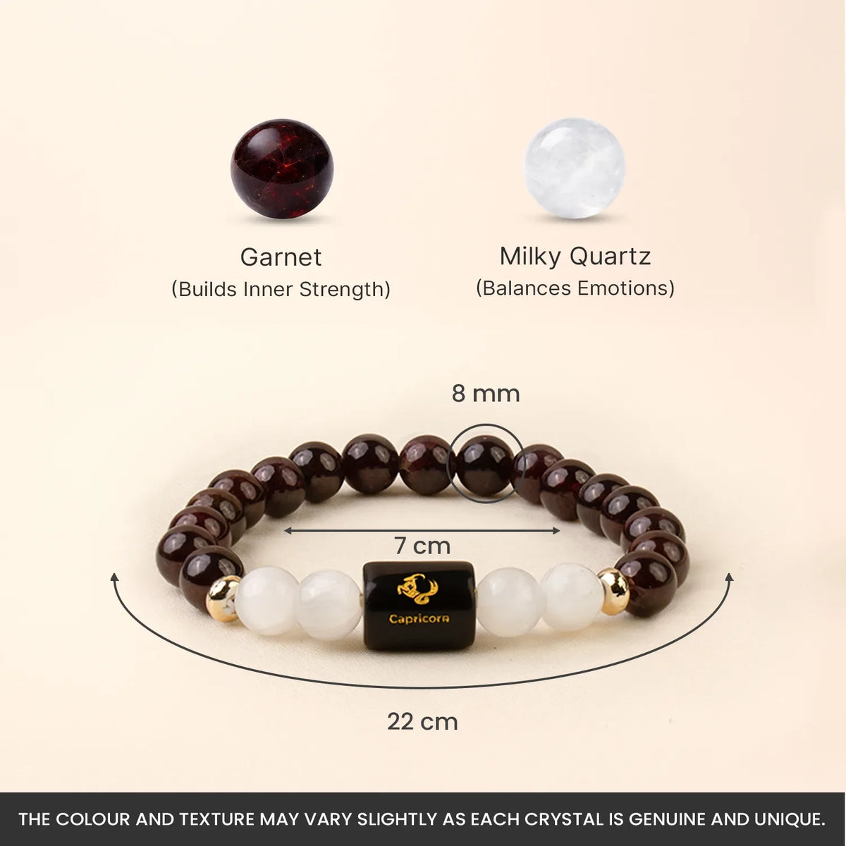 Capricorn (मकर राशि) Zodiac Garnet & Milky Quartz Bracelet
|| 22 Dec – 19 Jan ||