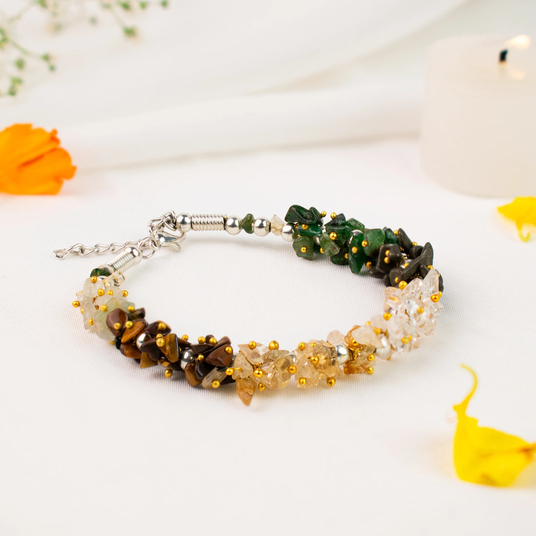 ✨ Dhan Yog Crystal Bracelet for Women 💃 Wealth & Prosperity 💰 Green Aventurine, Tiger Eye, Citrine - Natural Stone Healing Bracelet 🙏