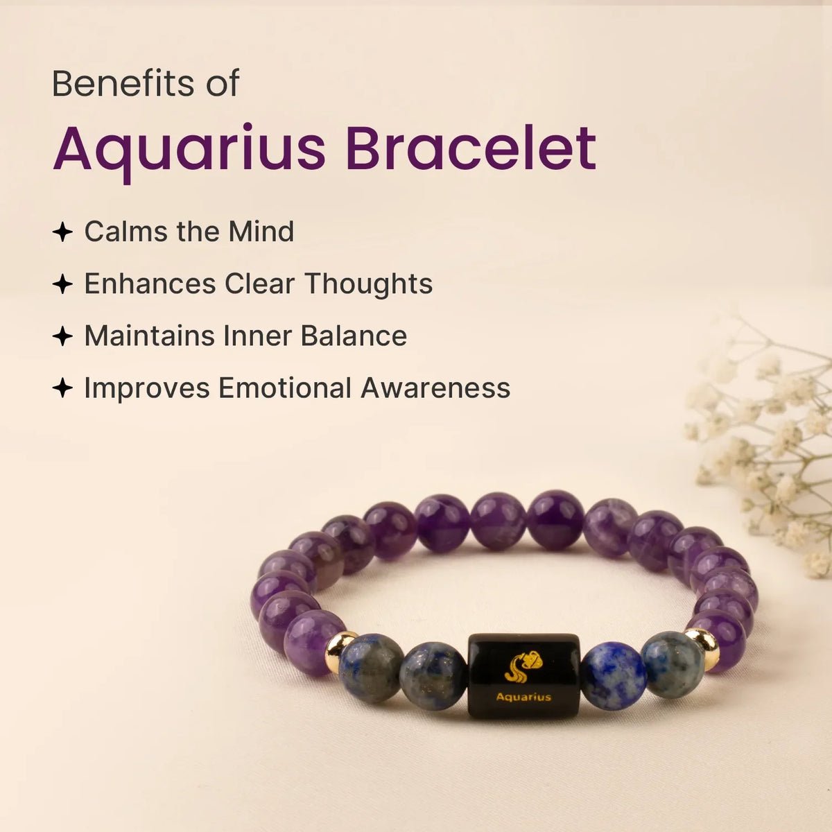 Aquarius (कुंभ राशि) Zodiac Amethyst & Lapis Lazuli Bracelet
|| 20 Jan – 18 Feb ||