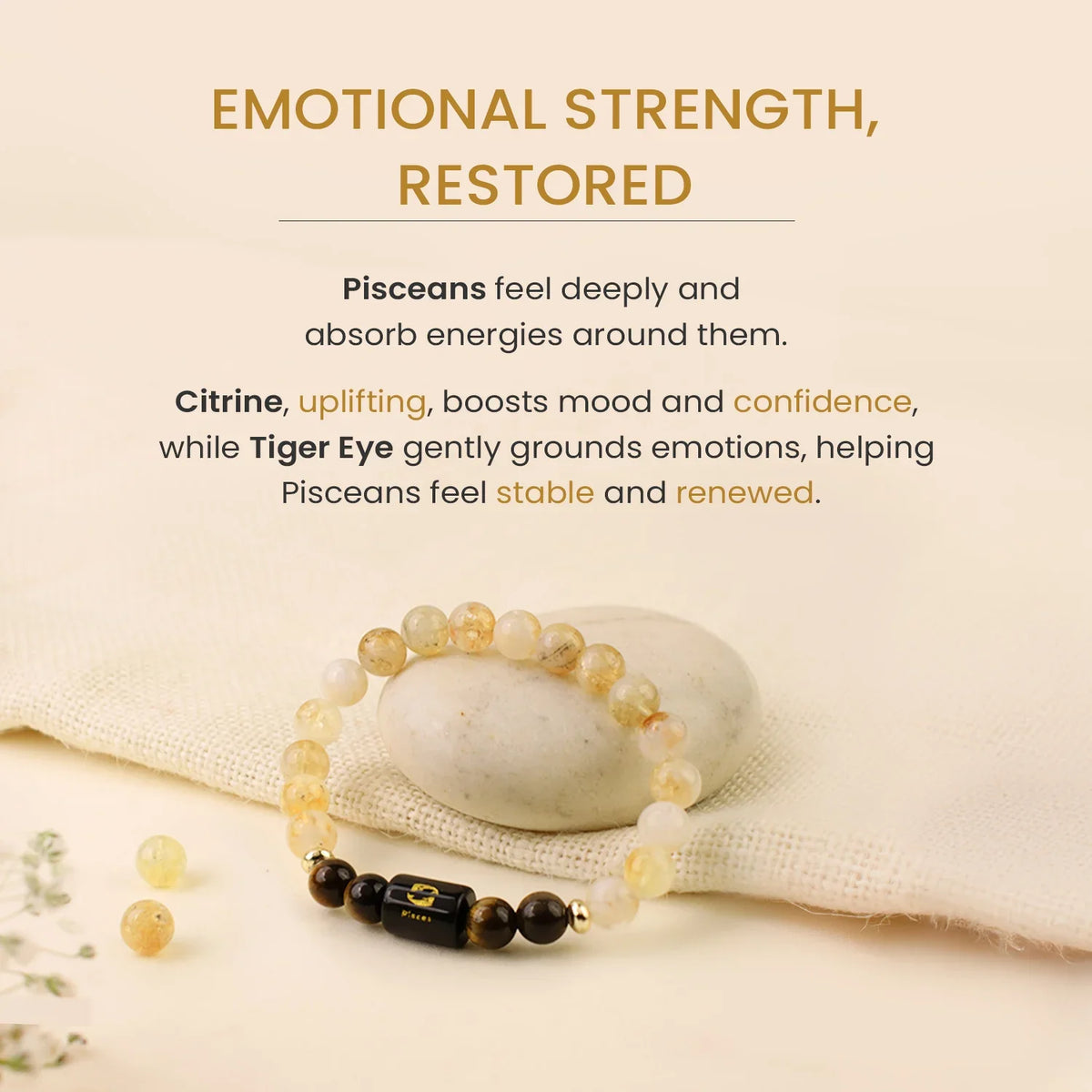 Pisces (मीन राशि) Zodiac Citrine & Tiger Eye Bracelet
|| 19 Feb – 20 Mar ||