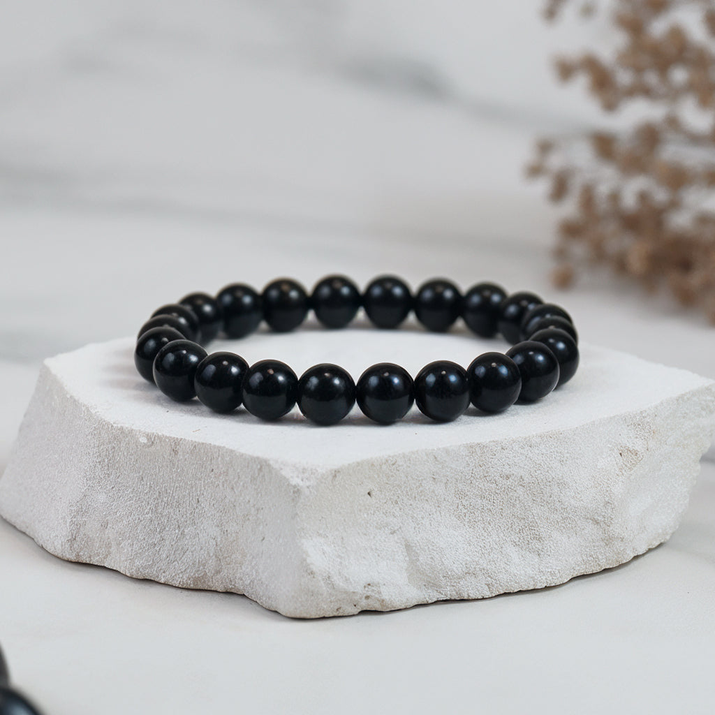 Black Obsidian Bead Bracelet | Natural Protection Stone | Grounding + Shield