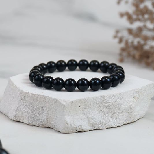 Black Obsidian Bead Bracelet | Natural Protection Stone | Grounding + Shield