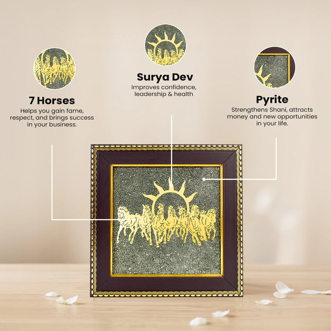 7 Horses on Raw Pyrite Frame