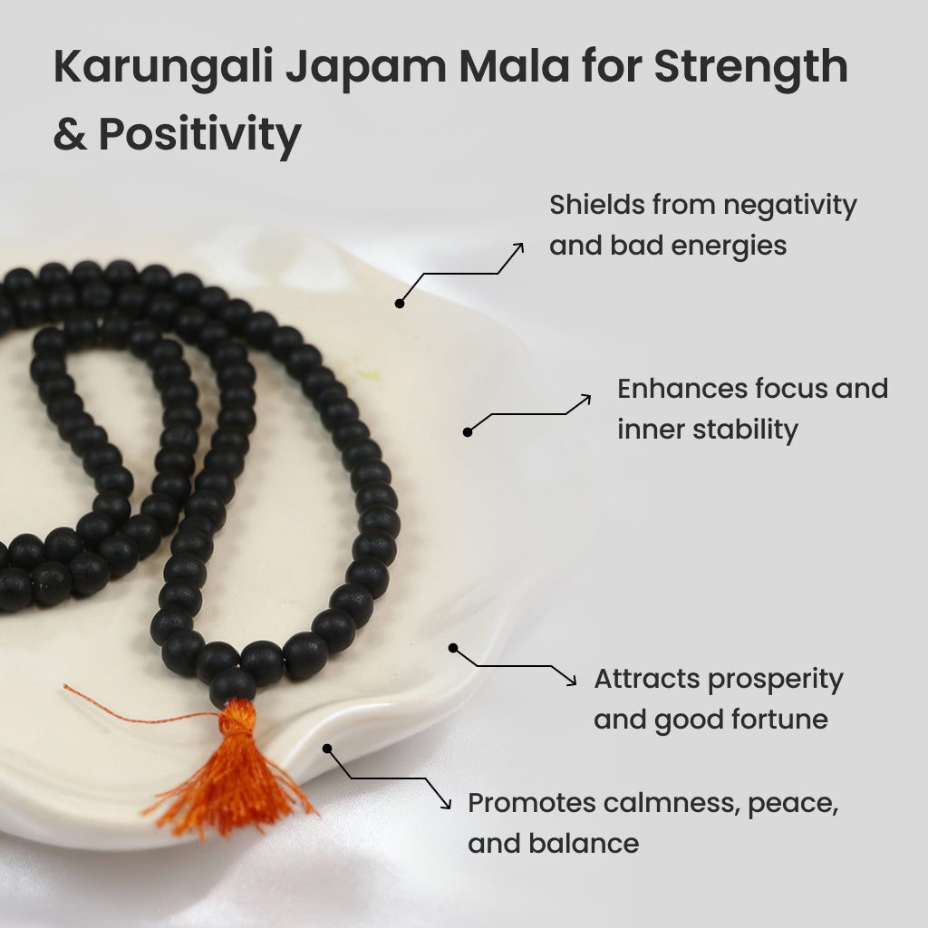 Original Karungali Mala 108 Beads | Ebony Wood Jap Mala for Protection & Positivity