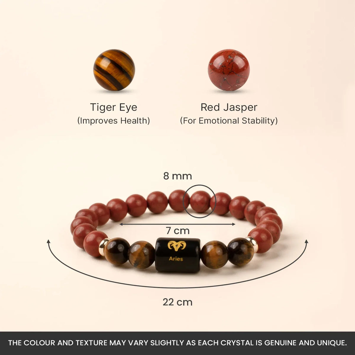 Aries (मेष राशि) Zodiac Red Jasper & Tiger Eye Bracelet
|| 21 March – 19 April ||