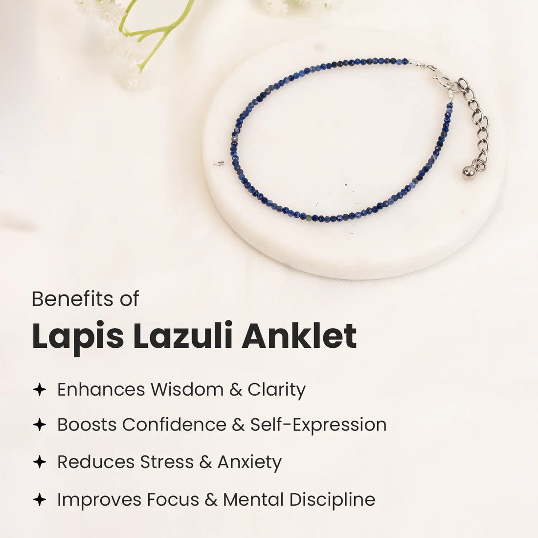 Natural Lapis Lazuli Anklet | Wisdom, Peace & Royal Blue Crystal Anklet for Women