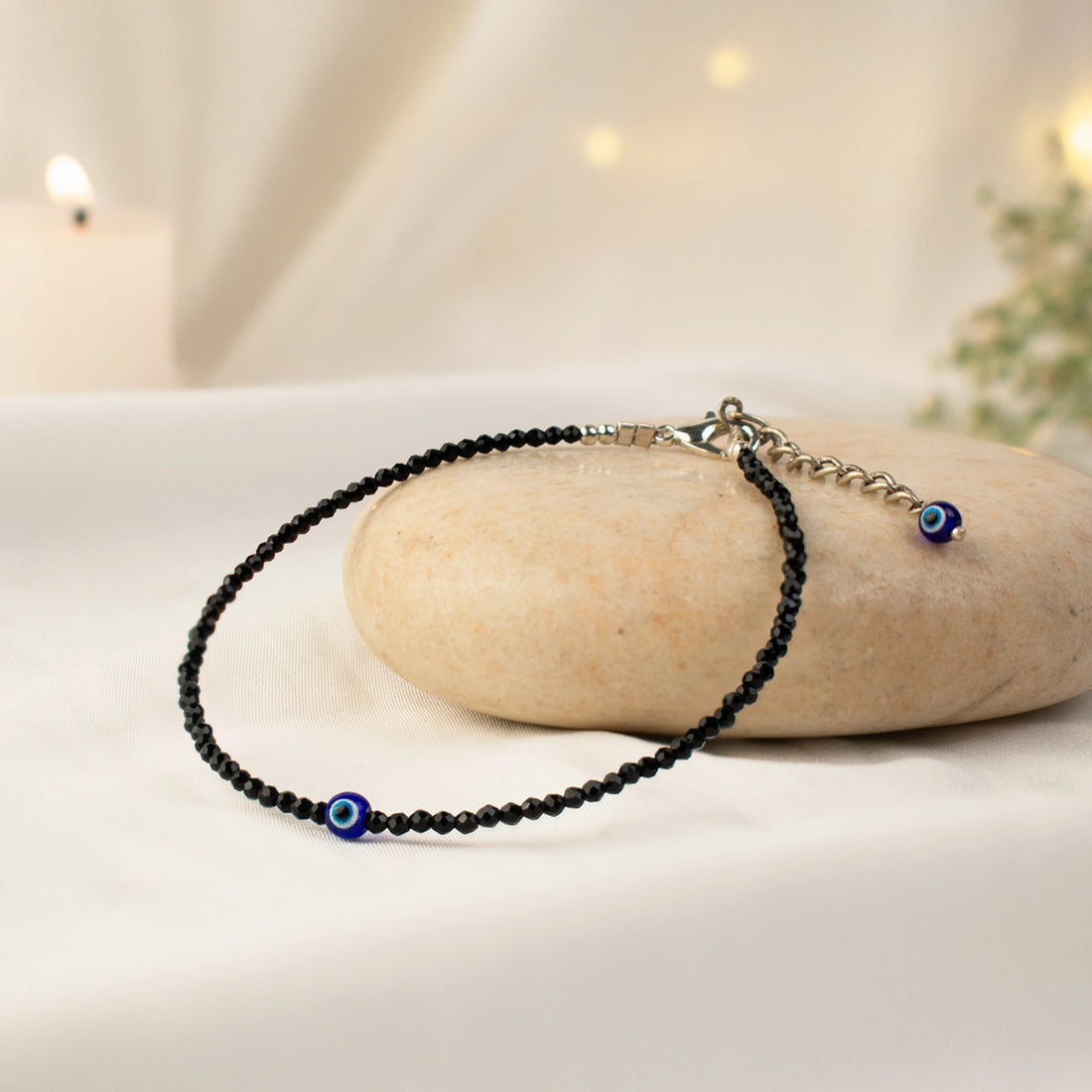 🧿 Black Tourmaline Anklet with Evil Eye Charm 🖤✨