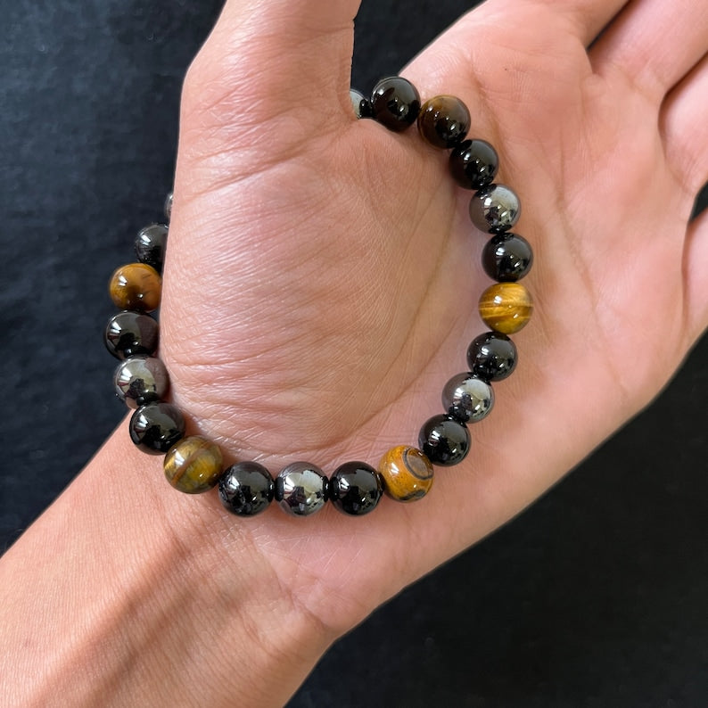 🧿 Triple Protection Bracelet 🖤✨ - Evil Eye + Black Tourmaline + Obsidian