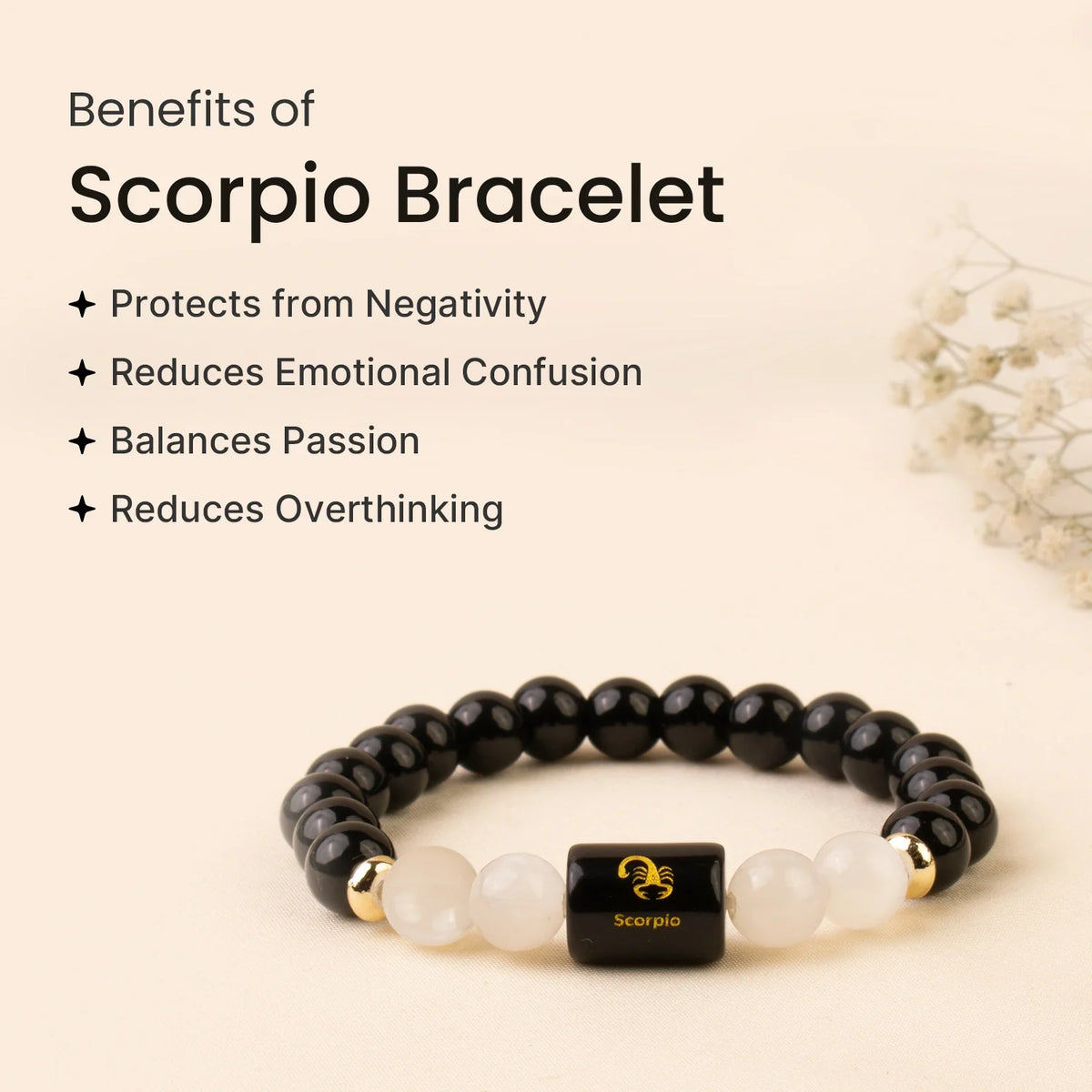 Scorpio (वृश्चिक राशि) Zodiac Black Obsidian & Milky Quartz Bracelet
|| 23 Oct – 21 Nov ||