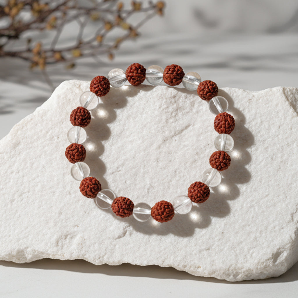 🕉️ Siddh Sphatik Rudraksha Bracelet 📿 - Protection + Peace