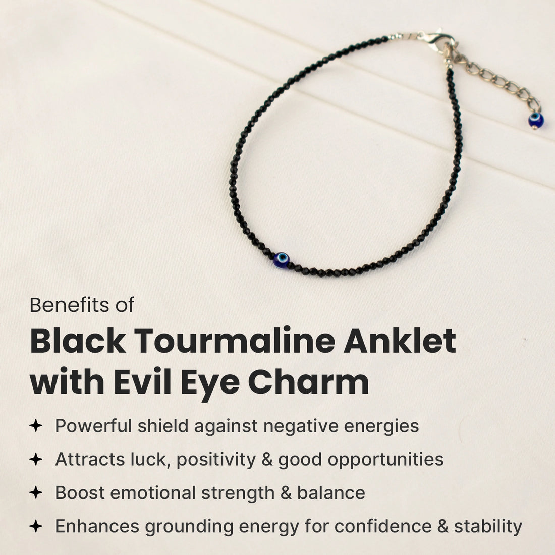 🧿 Black Tourmaline Anklet with Evil Eye Charm 🖤✨