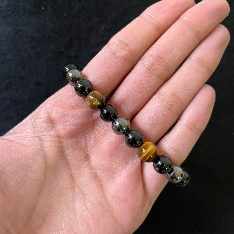 🧿 Triple Protection Bracelet 🖤✨ - Evil Eye + Black Tourmaline + Obsidian