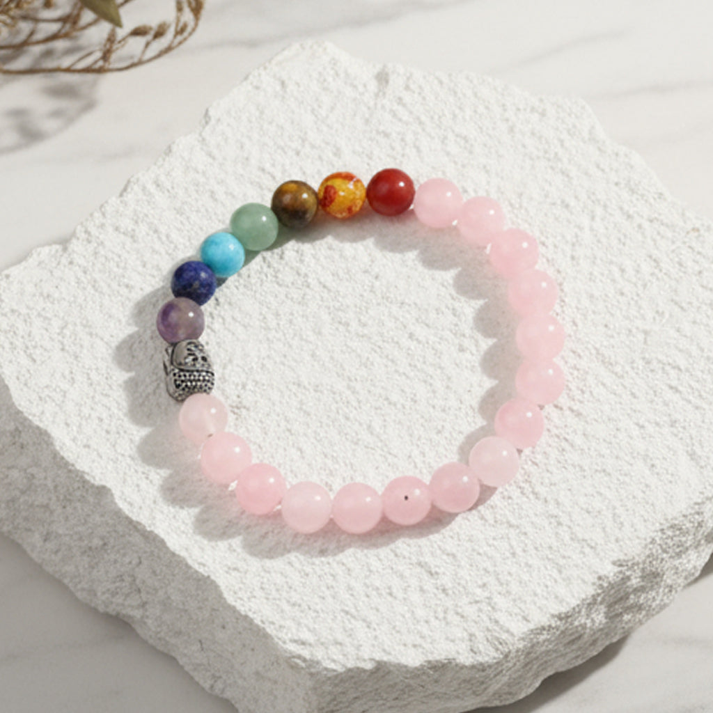 🩷✨ Rose Quartz 7 Chakra Bracelet | Love, Healing & Balance Combo 🩷🧿