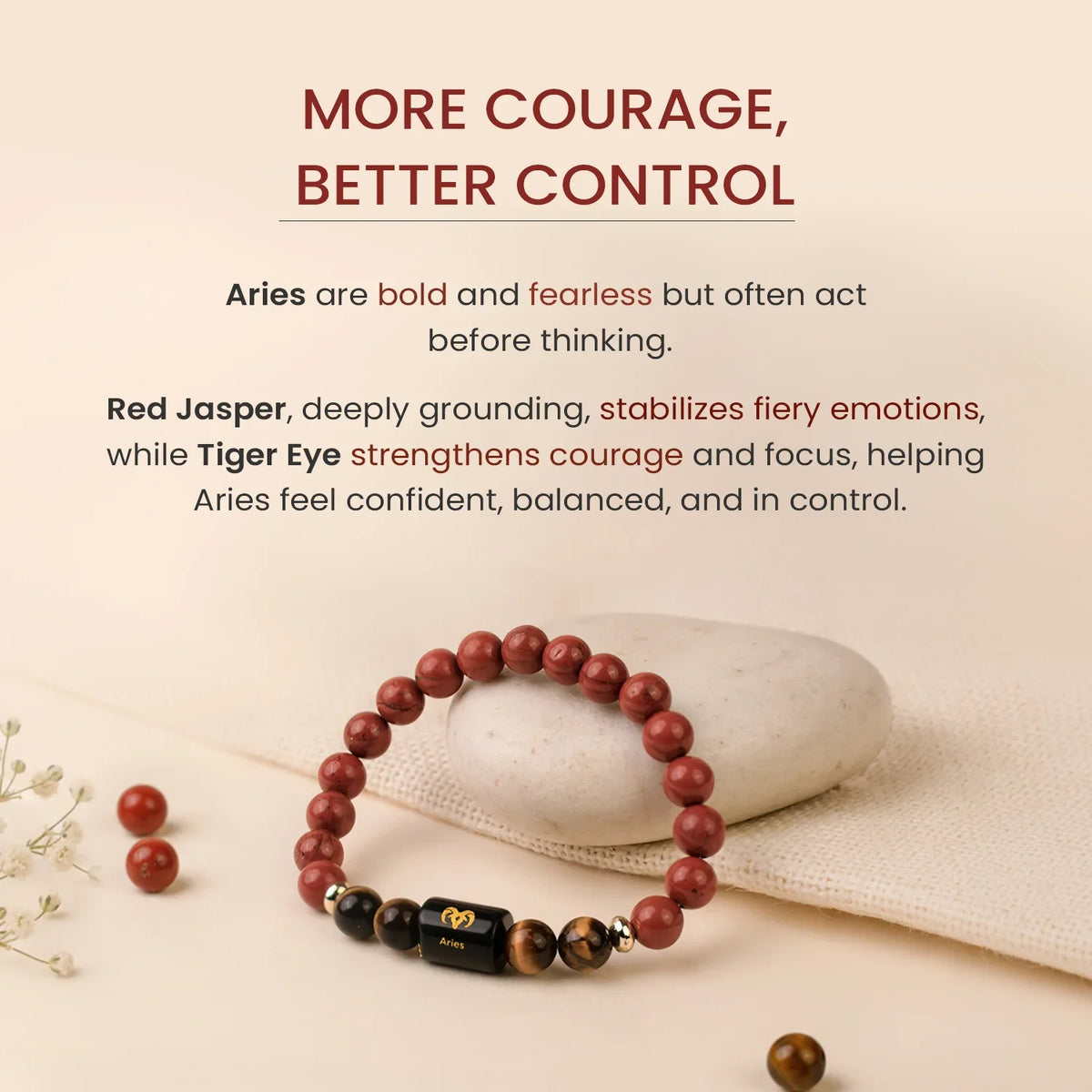 Aries (मेष राशि) Zodiac Red Jasper & Tiger Eye Bracelet
|| 21 March – 19 April ||
