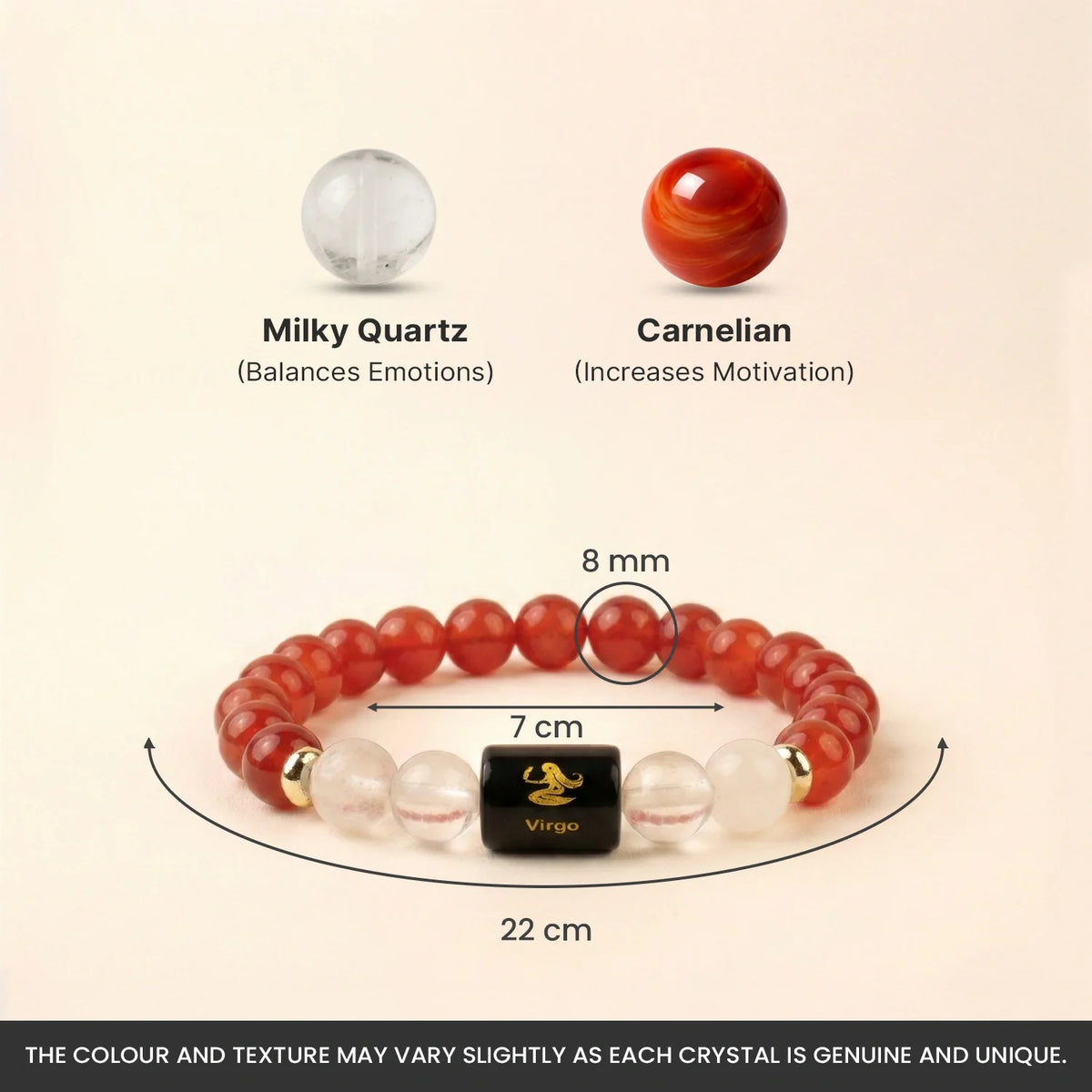 Virgo (कन्या राशि) Zodiac Carnelian & Milky Quartz Bracelet
|| 23 Aug – 22 Sep ||