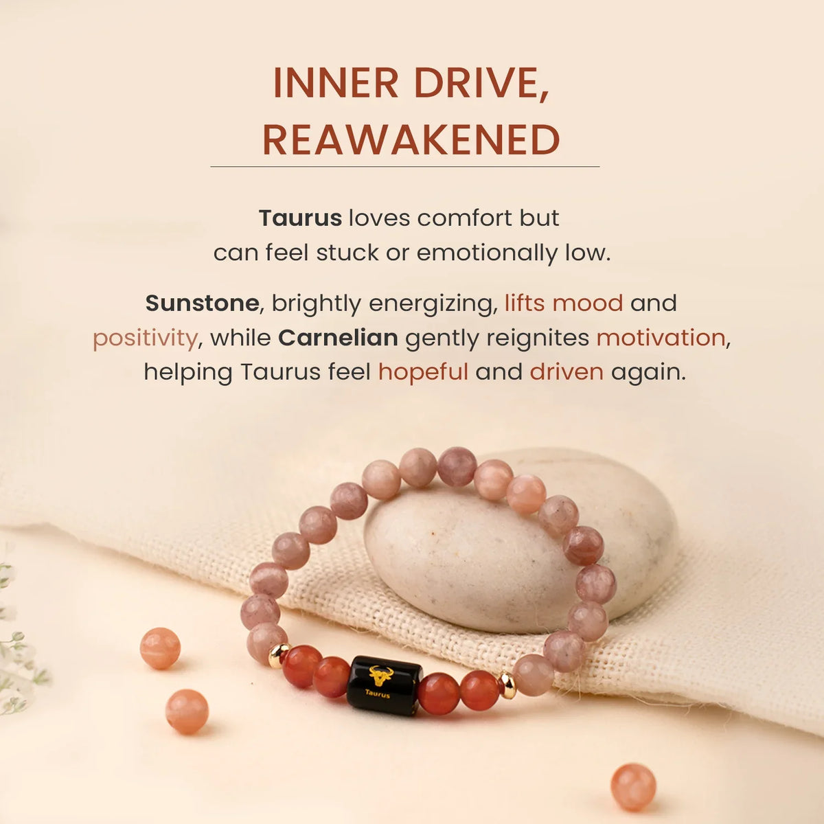 Taurus (वृषभ राशि) Zodiac Sunstone & Carnelian Bracelet
|| 20 Apr – 20 May ||