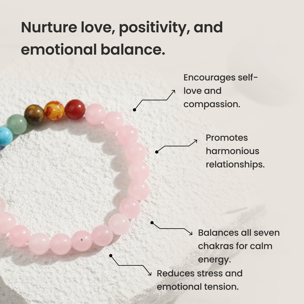 🩷✨ Rose Quartz 7 Chakra Bracelet | Love, Healing & Balance Combo 🩷🧿