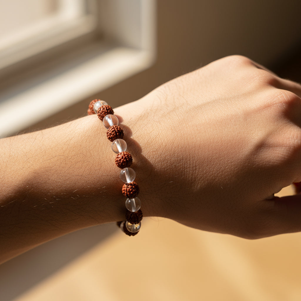 🕉️ Siddh Sphatik Rudraksha Bracelet 📿 - Protection + Peace